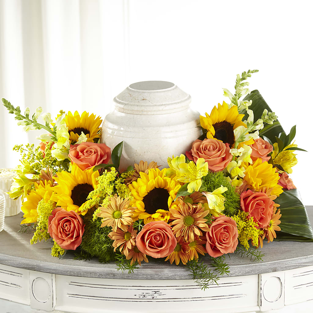 Faithful Sunflower Cremation Adornment – M & R FLOWER AND GIFT SHOP, Lancaster CA