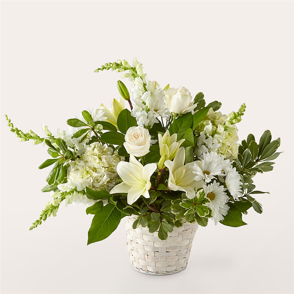 Ivory Elegance Floral Basket – M & R FLOWER AND GIFT SHOP, Lancaster CA