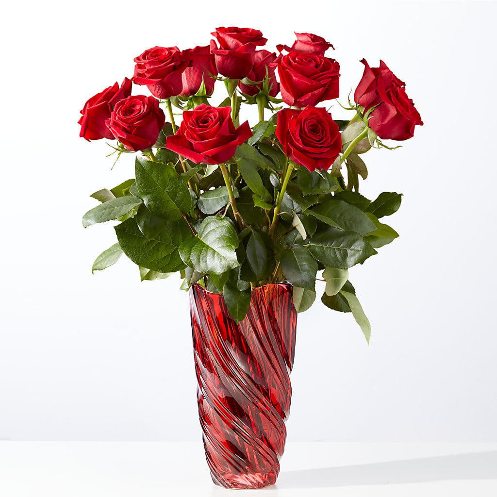 Classic Love Red Rose Bouquet with Luxe Swirl Vase – M & R FLOWER AND GIFT SHOP, Lancaster CA