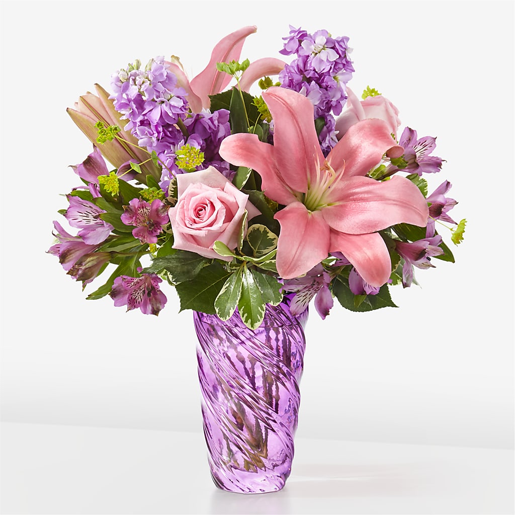 Precious Petals Bouquet with Luxe Swirl Vase – M & R FLOWER AND GIFT SHOP, Lancaster CA