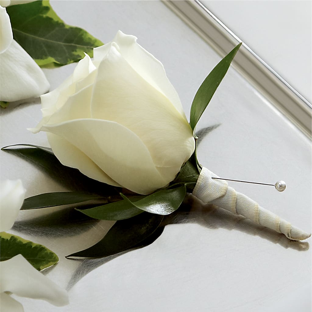 White Rose Boutonniere – M & R FLOWER AND GIFT SHOP, Lancaster CA