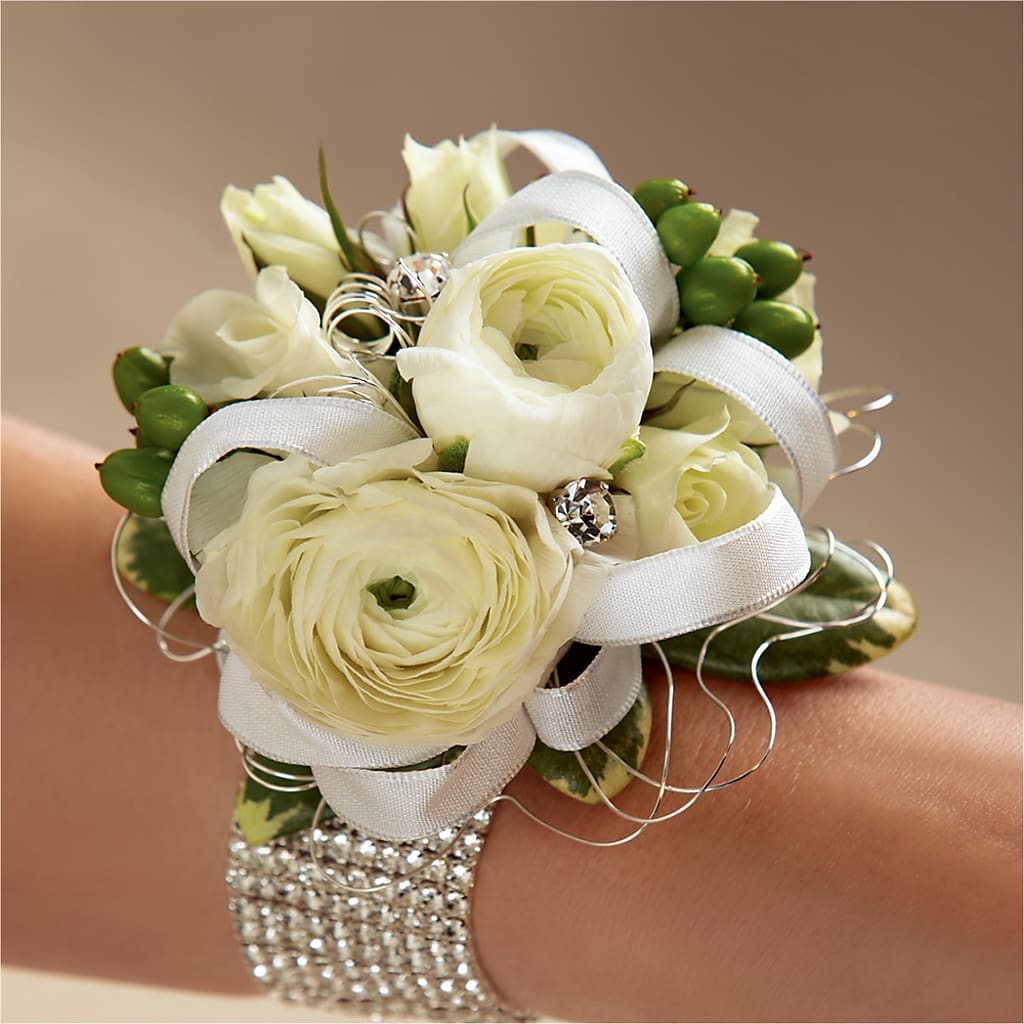 White Wedding Corsage – M & R FLOWER AND GIFT SHOP, Lancaster CA