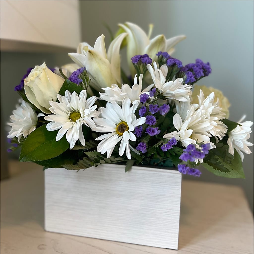 Beyond Blue Box Bouquet – M & R FLOWER AND GIFT SHOP, Lancaster CA