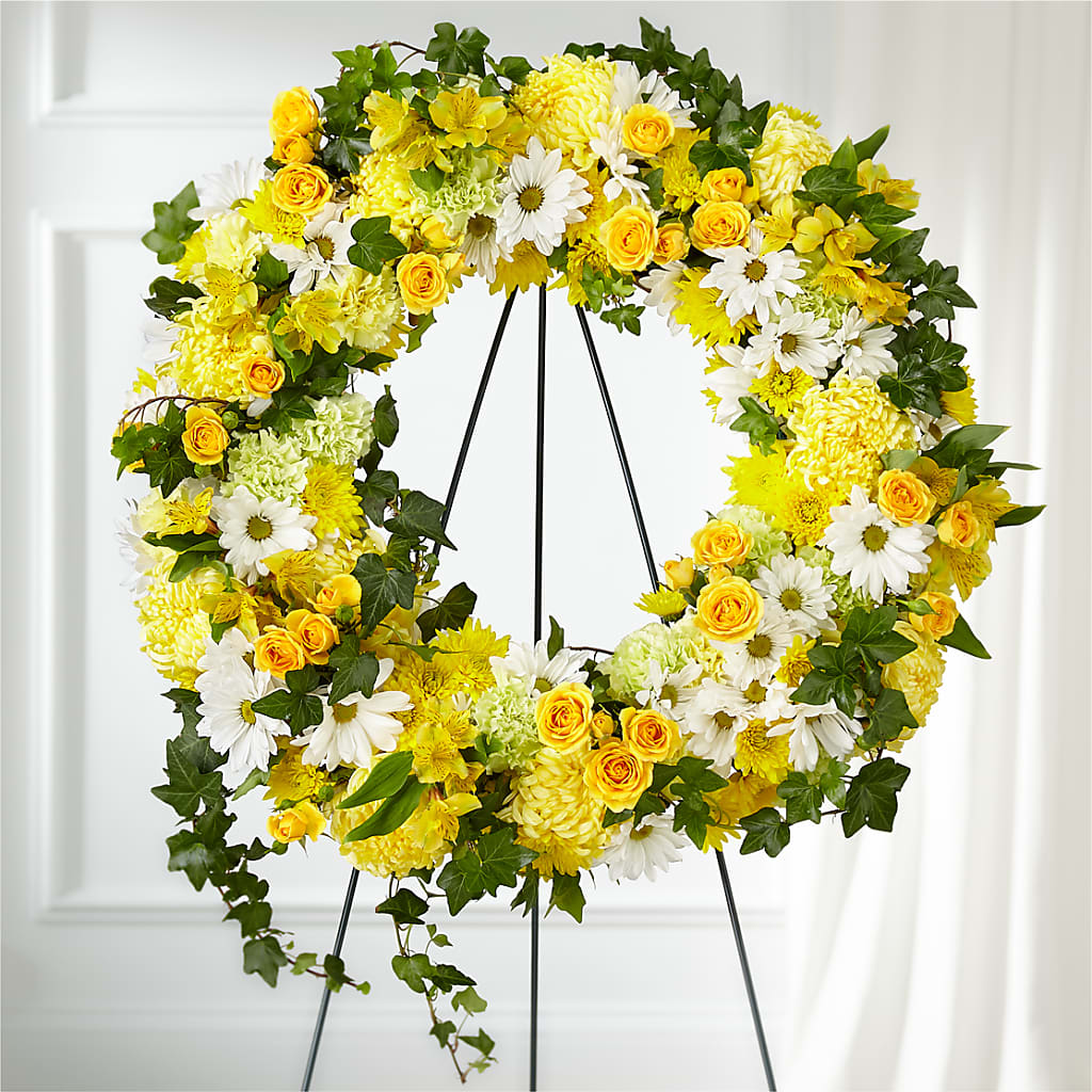 Golden Remembrance Wreath – M & R FLOWER AND GIFT SHOP, Lancaster CA
