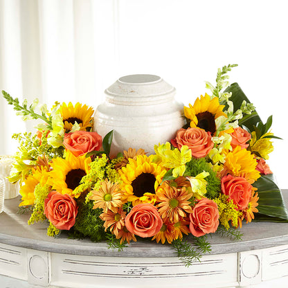 Faithful Sunflower Cremation Adornment – M & R FLOWER AND GIFT SHOP, Lancaster CA