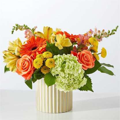 Autumn Sunshine Bouquet with Ivory Vase – M & R FLOWER AND GIFT SHOP, Lancaster CA