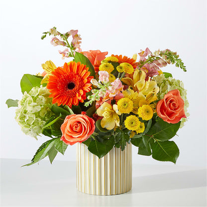 Autumn Sunshine Bouquet with Ivory Vase – M & R FLOWER AND GIFT SHOP, Lancaster CA