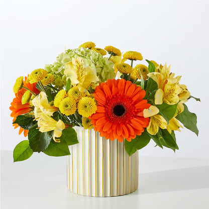 Autumn Sunshine Bouquet with Ivory Vase – M & R FLOWER AND GIFT SHOP, Lancaster CA