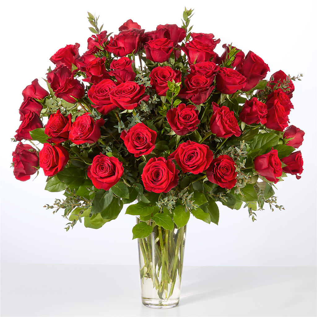 Forever Yours Fifty Stem Red Rose Bouquet – M & R FLOWER AND GIFT SHOP, Lancaster CA