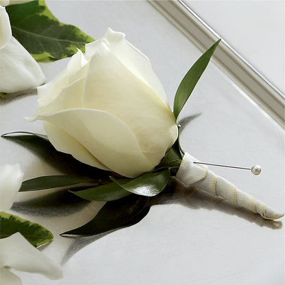 White Rose Boutonniere – M & R FLOWER AND GIFT SHOP, Lancaster CA